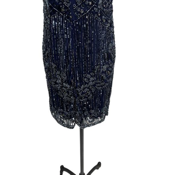 Theia Sequin Sheath Dress Embellished Beaded Sleeveless Navy Blue Size US 4 - Picture 10 of 13